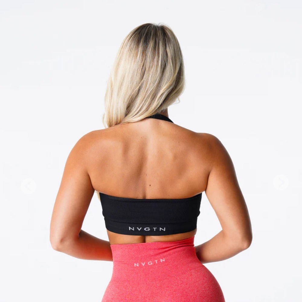 NWT NVGTN Limitless Ribbed Seamless Halter Bra Black